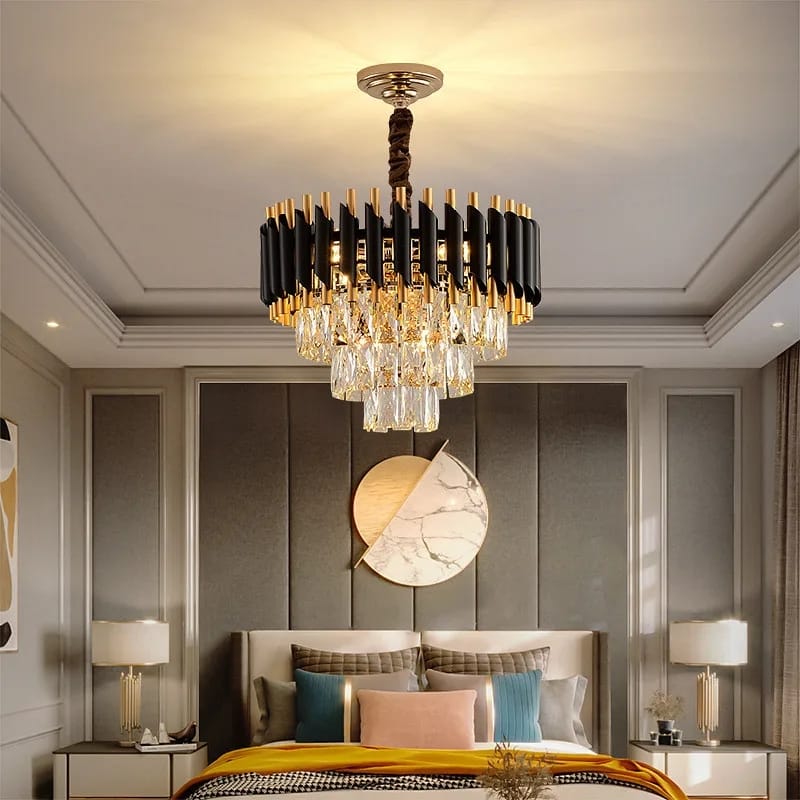 Post Modern Luxury Black & Gold Crystal Chandelier ( Size : 400mm Diameter )