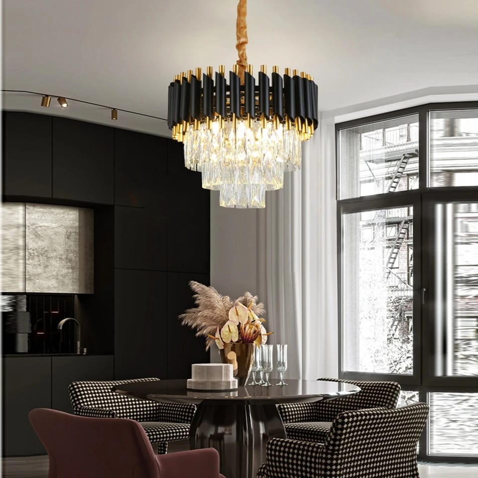 Post Modern Luxury Black & Gold Crystal Chandelier ( Size : 400mm Diameter )