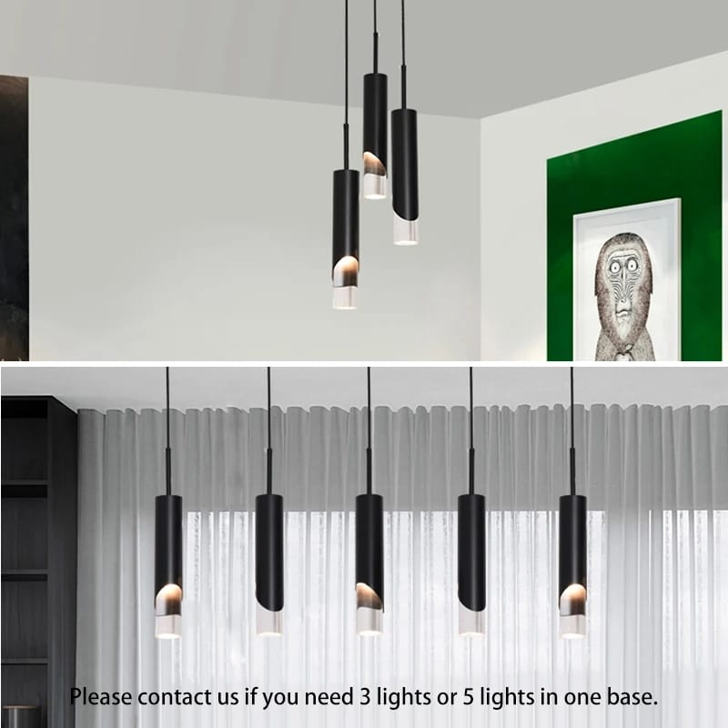 Long Cylindrical Luxury COB Pendant Light ( Black )