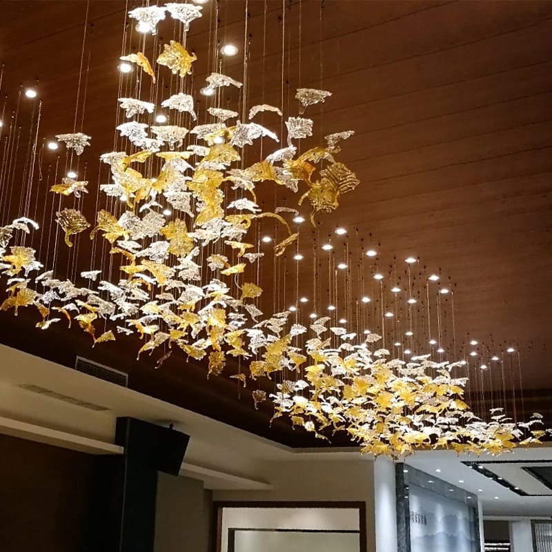 Modern Luxury Handmade Glazed Glass Maple Leaf Chandelier