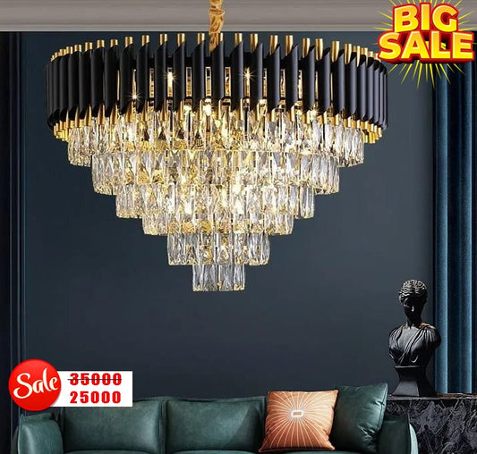 Post Modern Luxury Black & Gold Crystal Chandelier ( Size 600MM Diameter with 5 Layer Crystals)