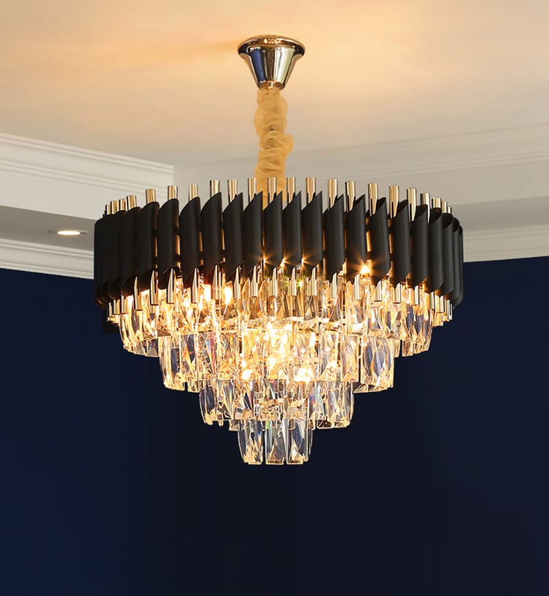 Post Modern Luxury Black & Gold Crystal Chandelier ( Size 600MM Diameter with 5 Layer Crystals)