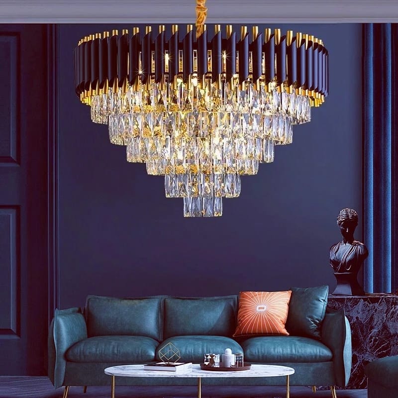 Post Modern Luxury Black & Gold Crystal Chandelier ( Size 600MM Diameter with 5 Layer Crystals)