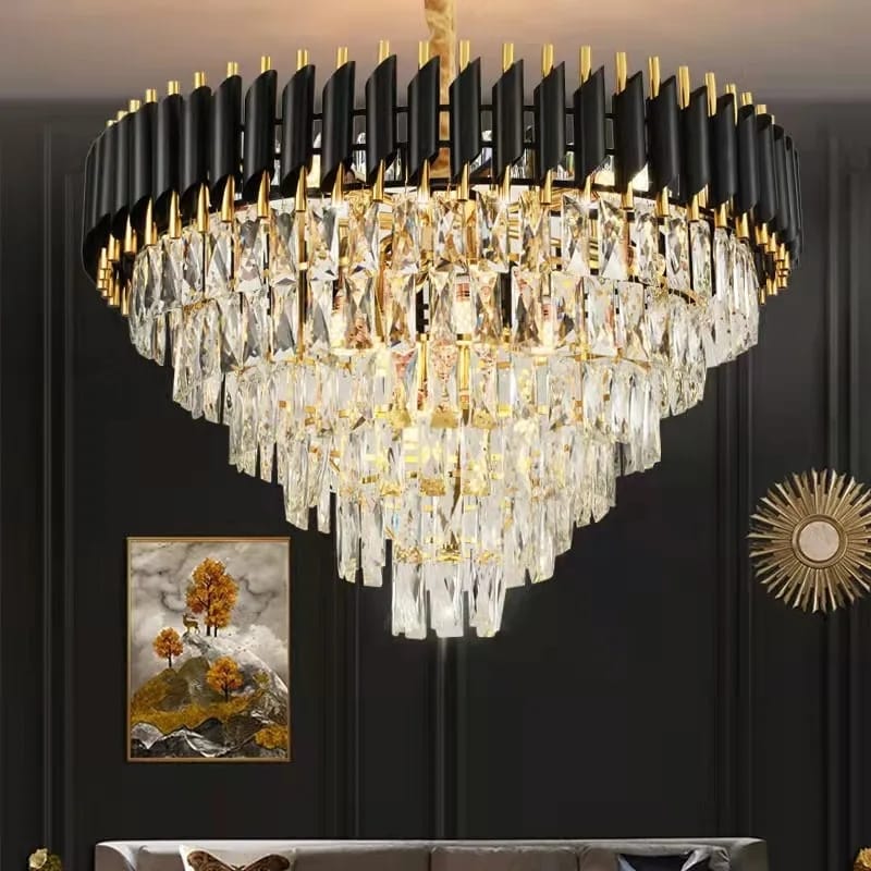 Post Modern Luxury Black & Gold Crystal Chandelier ( Size 600MM Diameter with 5 Layer Crystals)