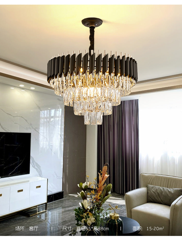 Post Modern Luxury Black & Gold Crystal Chandelier ( Size 600MM Diameter with 5 Layer Crystals)