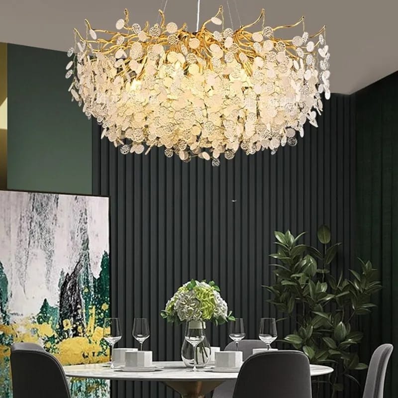 Designer Luxury Gold Luster Money Tree Crystal Chandelier