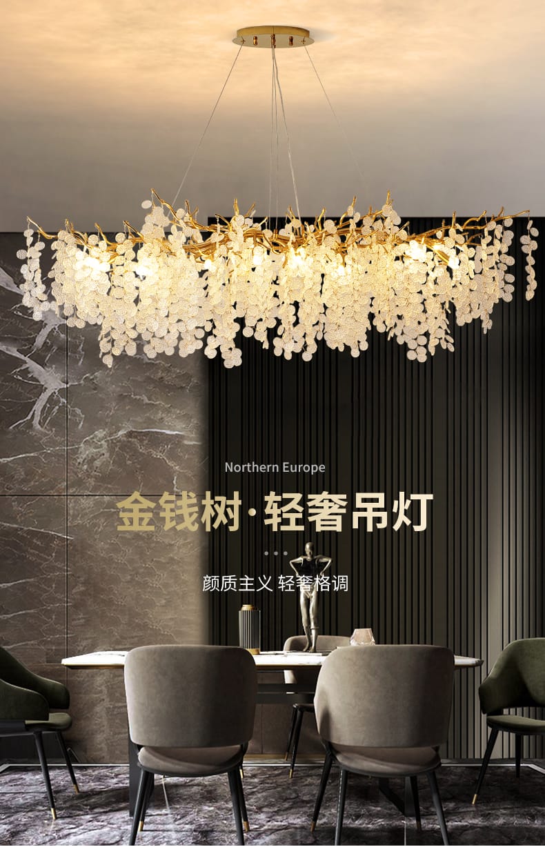 Creative Designer Luxury Gold Luster Money Tree Crystal Chandelier