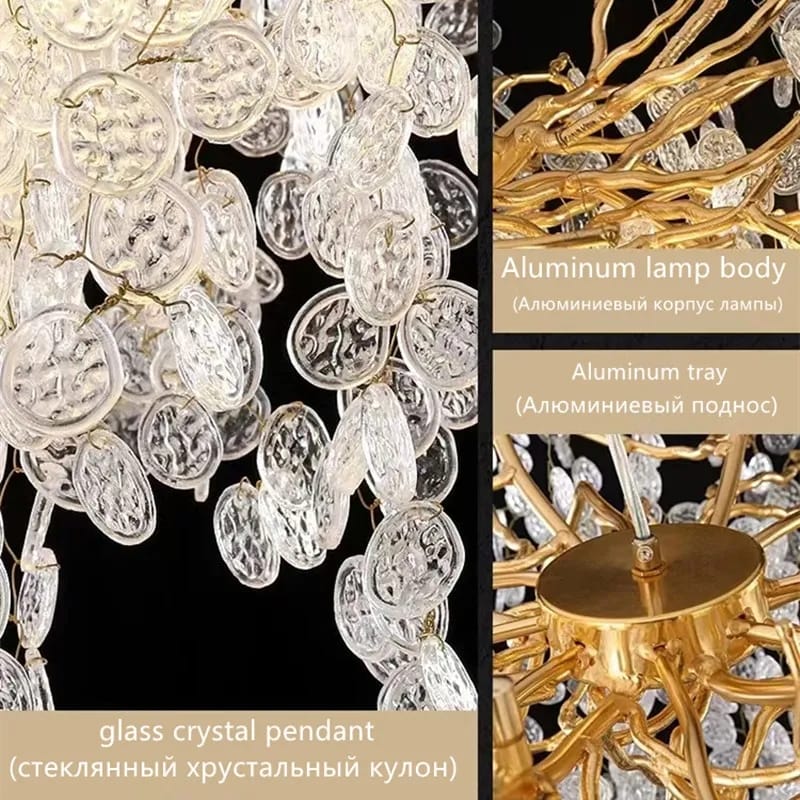 Designer Luxury Gold Luster Money Tree Crystal Chandelier