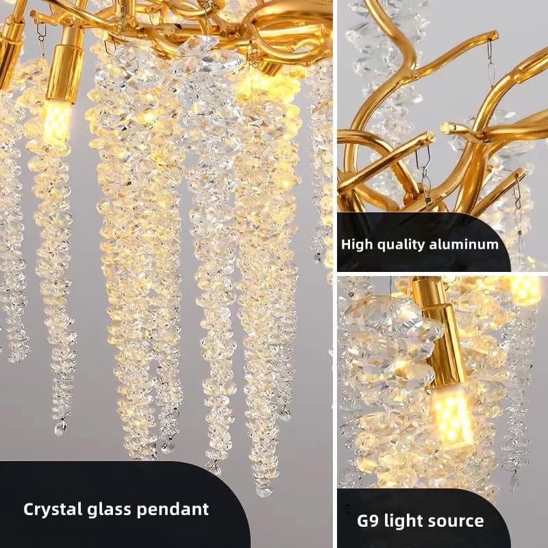 Creative Designer Luxury Gold Luster Tree Branches Crystal Chandelier