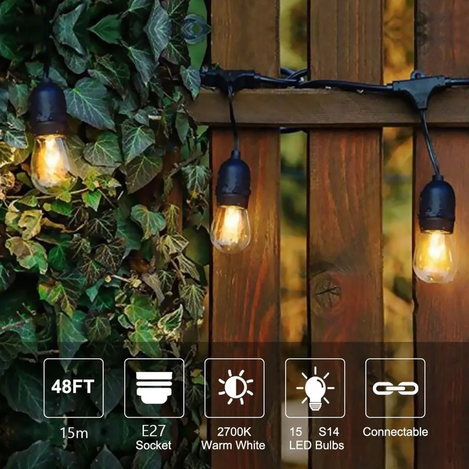 Outdoor Vintage Waterproof Decorative String Lights IP65  > Rs 6500/- Complete with LED Bulbs