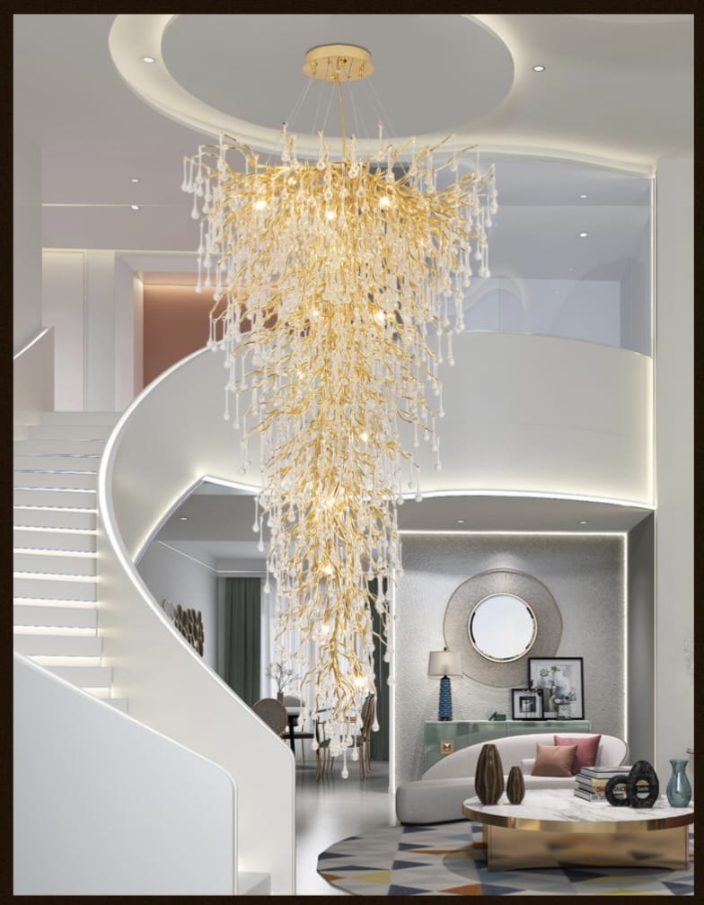 Creative Designer Luxury Gold Luster Water Drop Crystal Chandelier