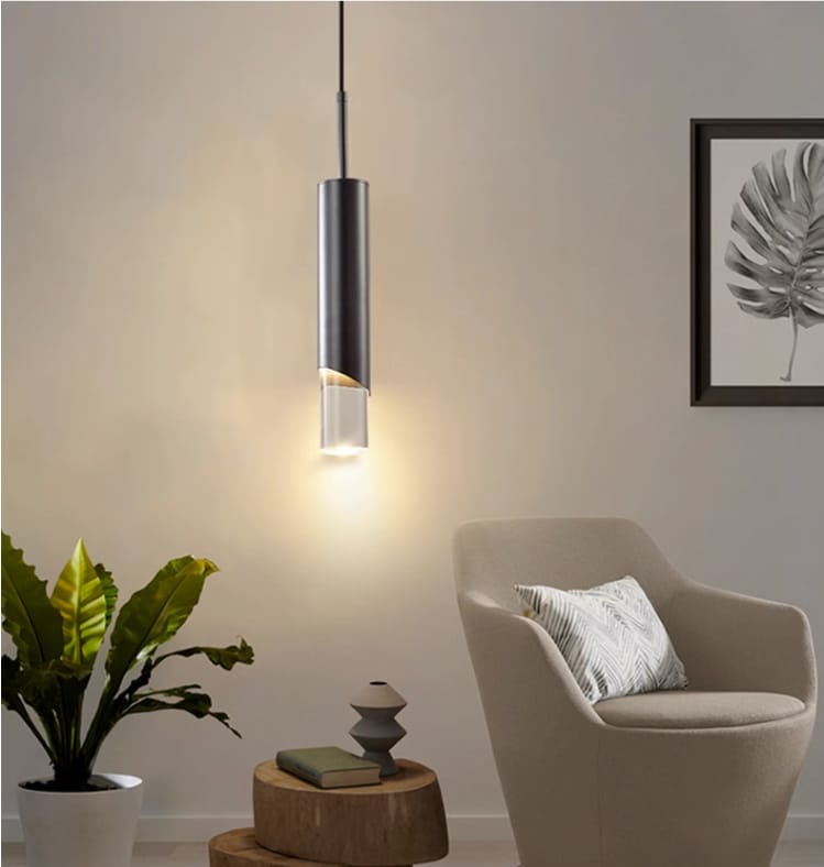 Long Cylindrical Luxury COB Pendant Light     ( Black )