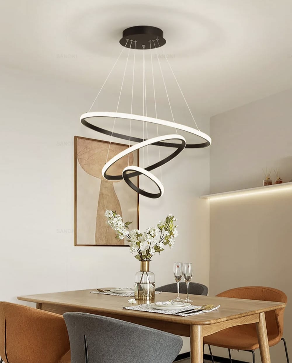 Modern Luxury Italian Style Three Rings Chandelier