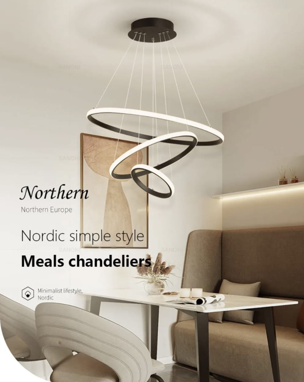 Modern Luxury Italian Style Three Rings Chandelier