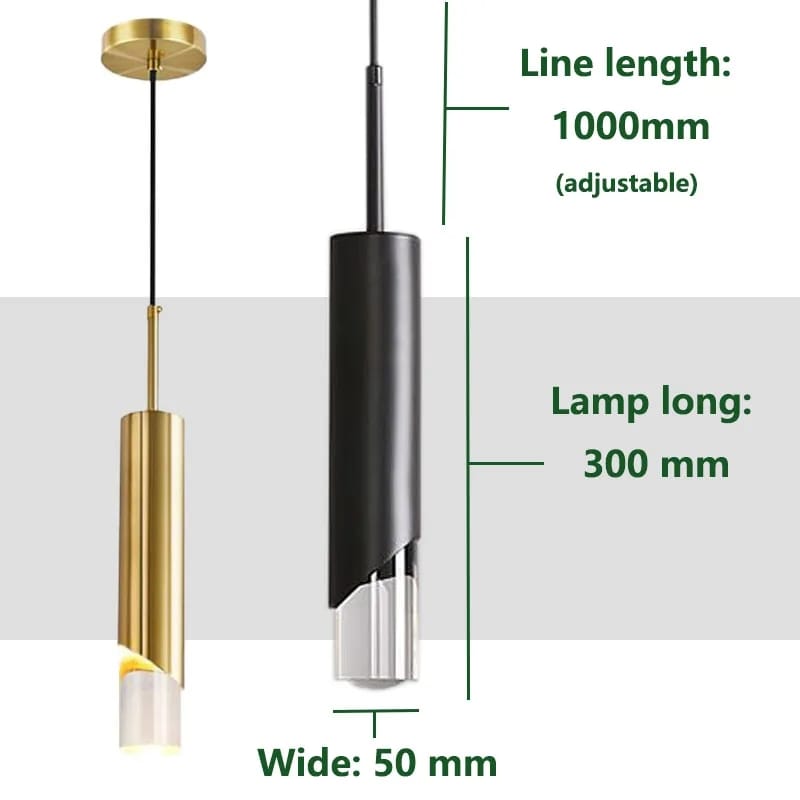 Long Cylindrical Luxury COB Pendant Light     ( Black )