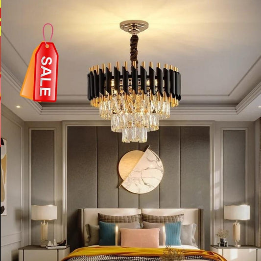 Post Modern Luxury Black & Gold Crystal Chandelier ( Size : 400mm Diameter )