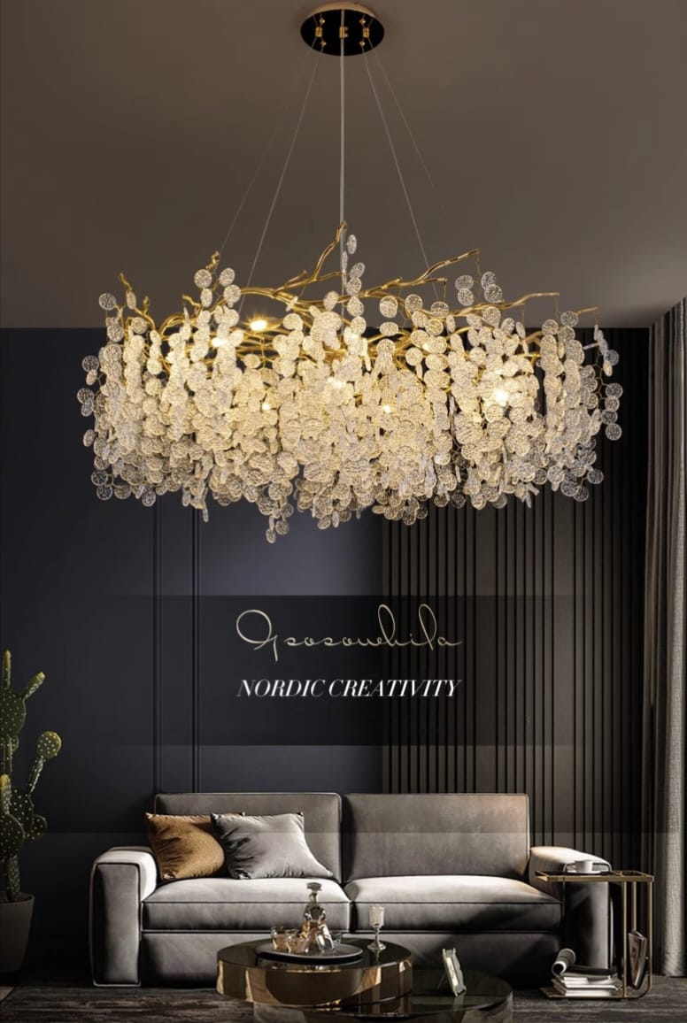 Designer Luxury Gold Luster Money Tree Crystal Chandelier