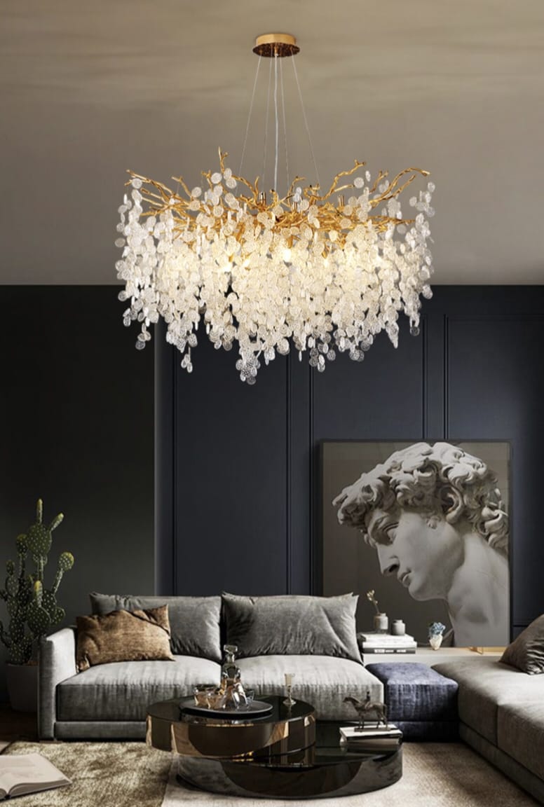 Designer Luxury Gold Luster Money Tree Crystal Chandelier