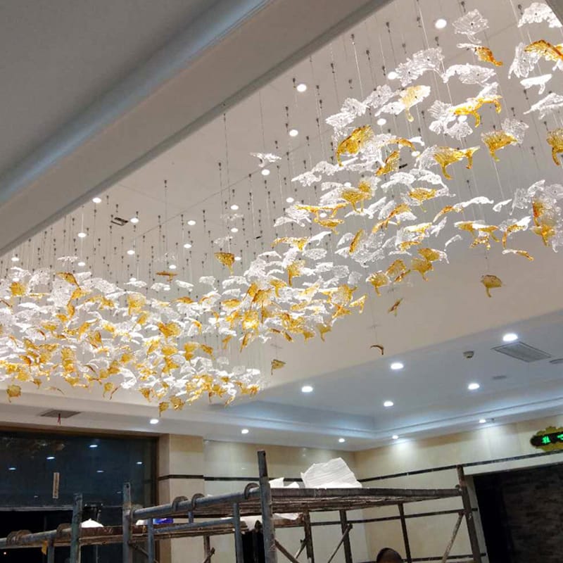 Modern Luxury Handmade Glazed Glass Maple Leaf Chandelier