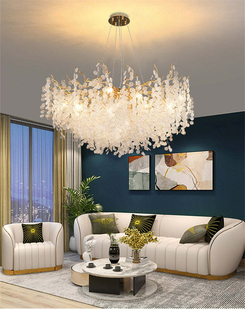 Designer Luxury Gold Luster Money Tree Crystal Chandelier