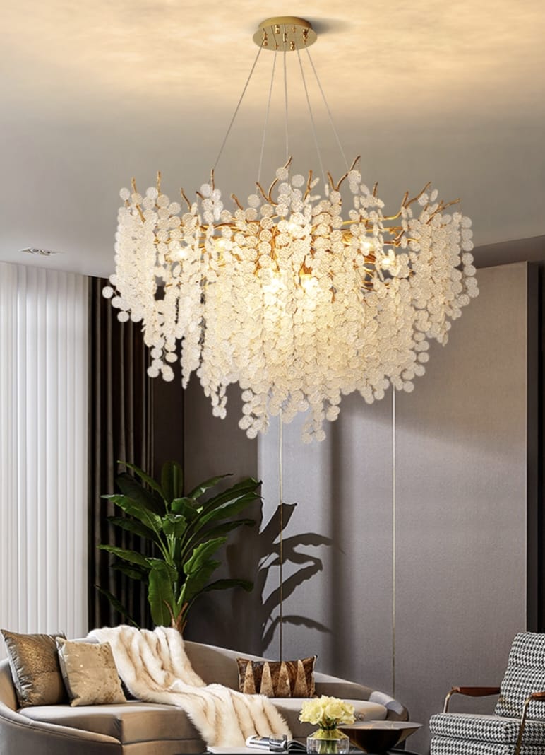 Designer Luxury Gold Luster Money Tree Crystal Chandelier