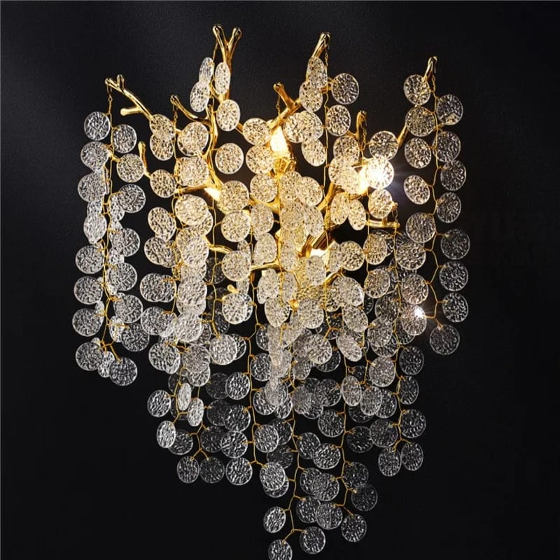 Creative Designer Luxury Gold Luster Money Tree Crystal Wall Scone