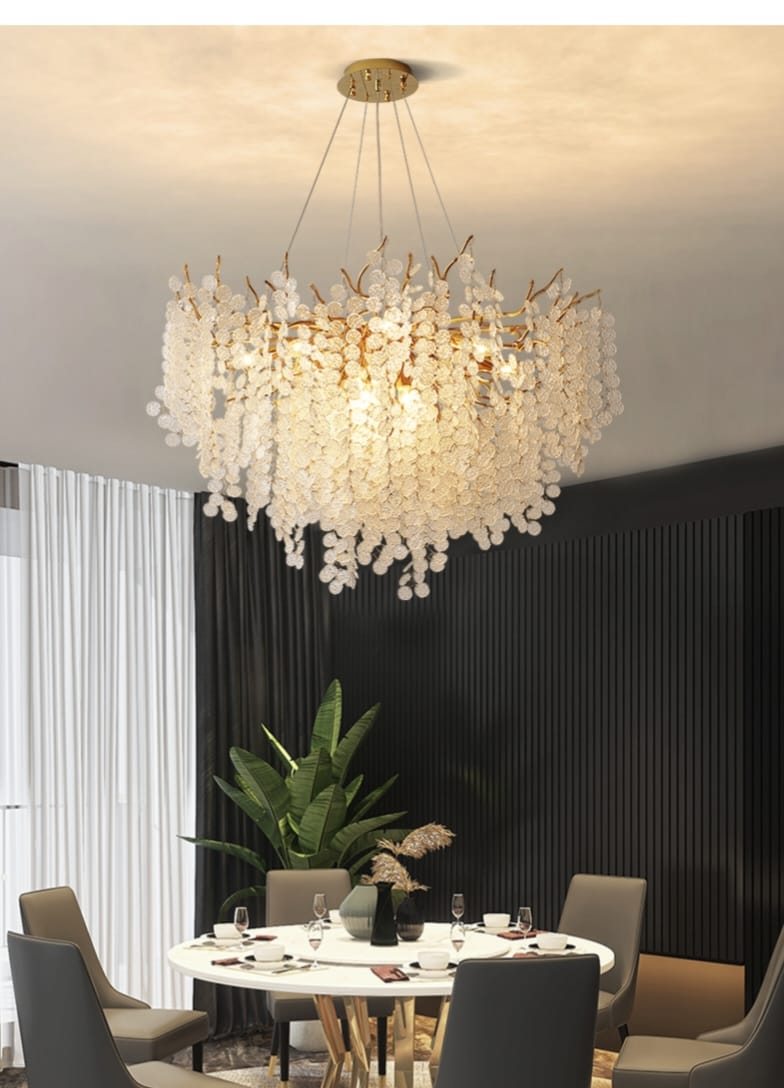 Designer Luxury Gold Luster Money Tree Crystal Chandelier