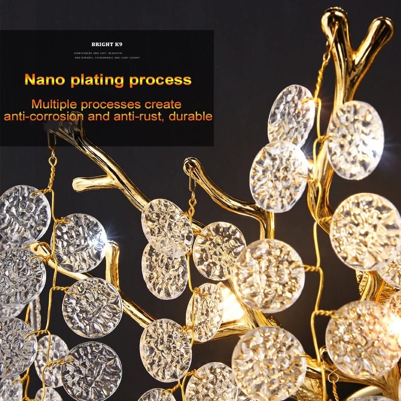 Creative Designer Luxury Gold Luster Money Tree Crystal Wall Scone