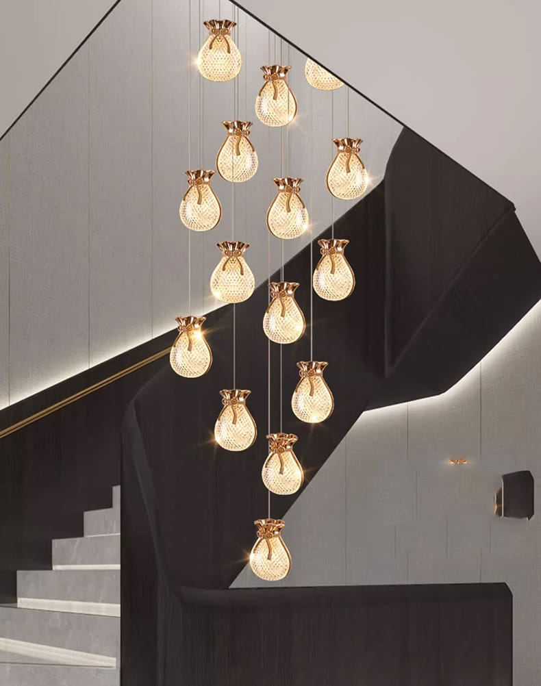 LUXURY Doctrine Modern Pouch Double Height Lobby Chandelier