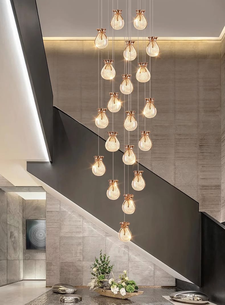 LUXURY Doctrine Modern Pouch Double Height Lobby Chandelier