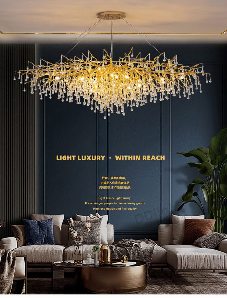 Artistic Modern Gold Luster Luxury Water drop Crystal Chandelier